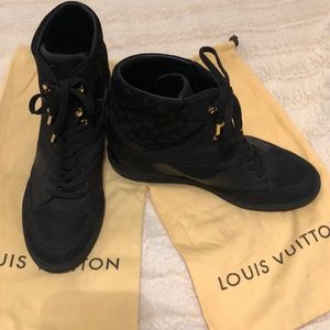Black authentic Louis Vuitton Millennium wedge sneaker